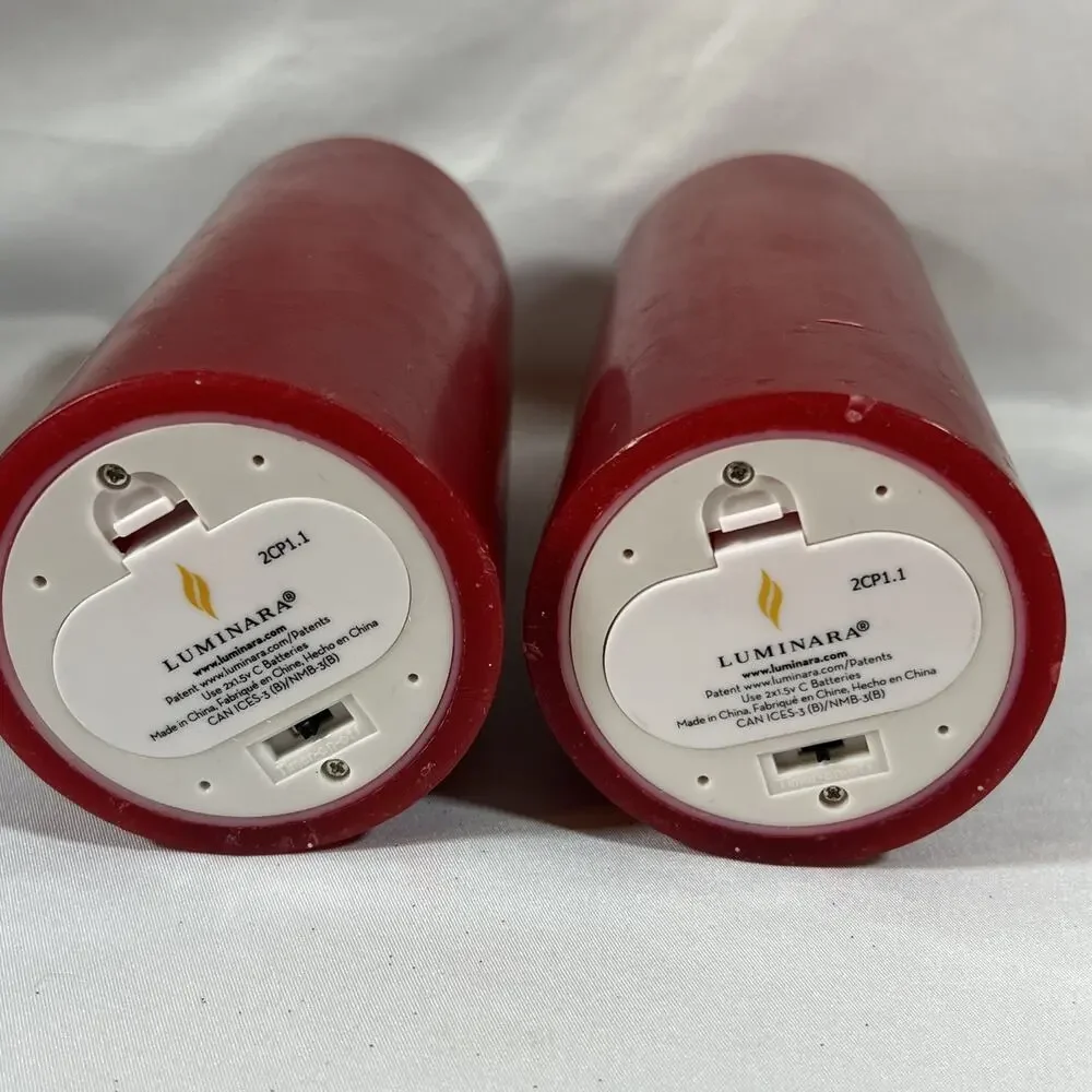 Lot of 2 Luminara Real Flameless Candles Pillar Red Pair Remote Wax Candle